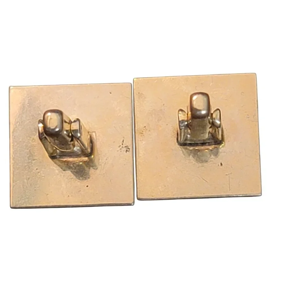 Vintage Gold Tone Cufflinks With Giraffe Print Design Square Center Detail Mens